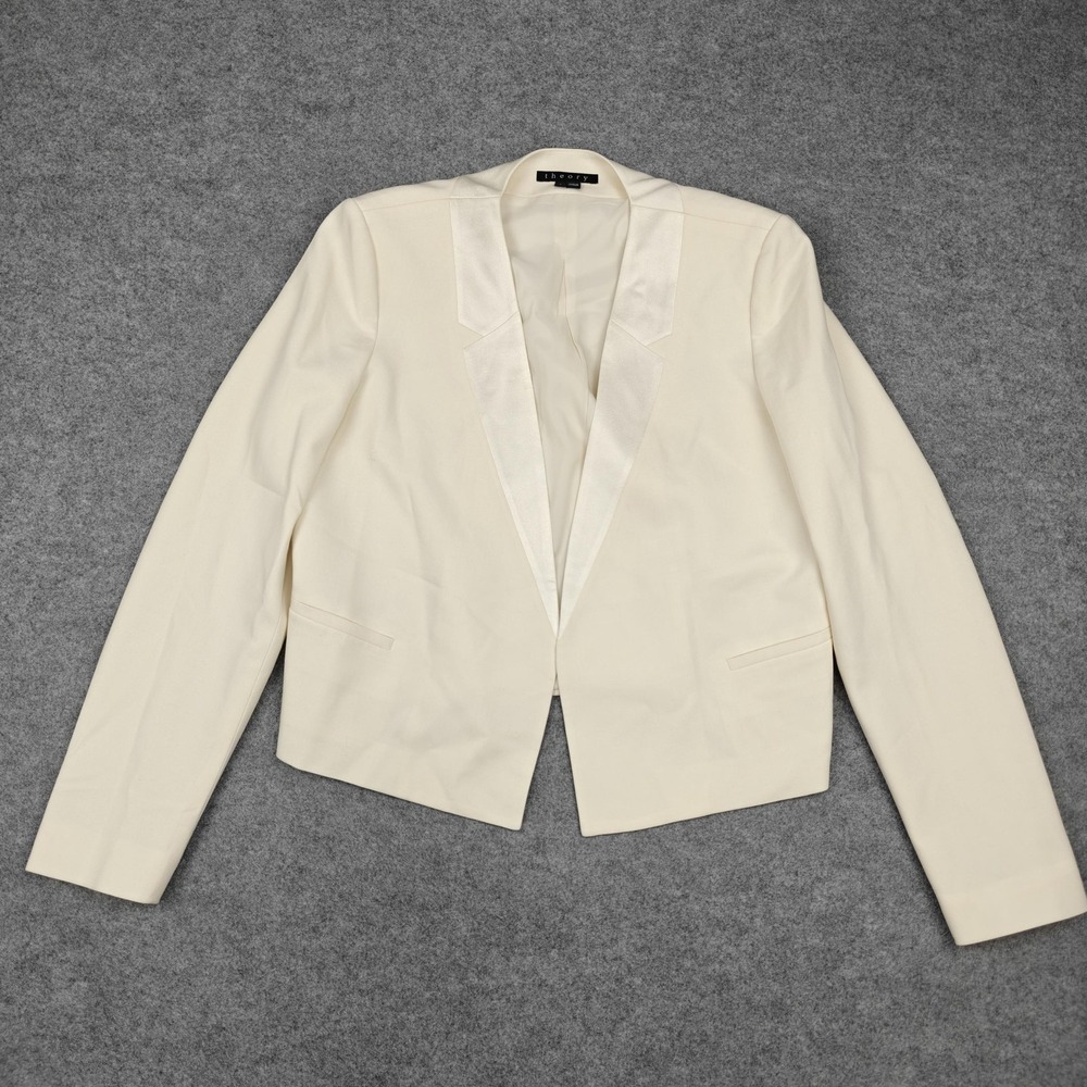 Theory Blazer Womens 8 White Tuxedo Shawl Collar Open Front Lined Jacket Party